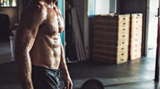 Man topless sweaty after a workout