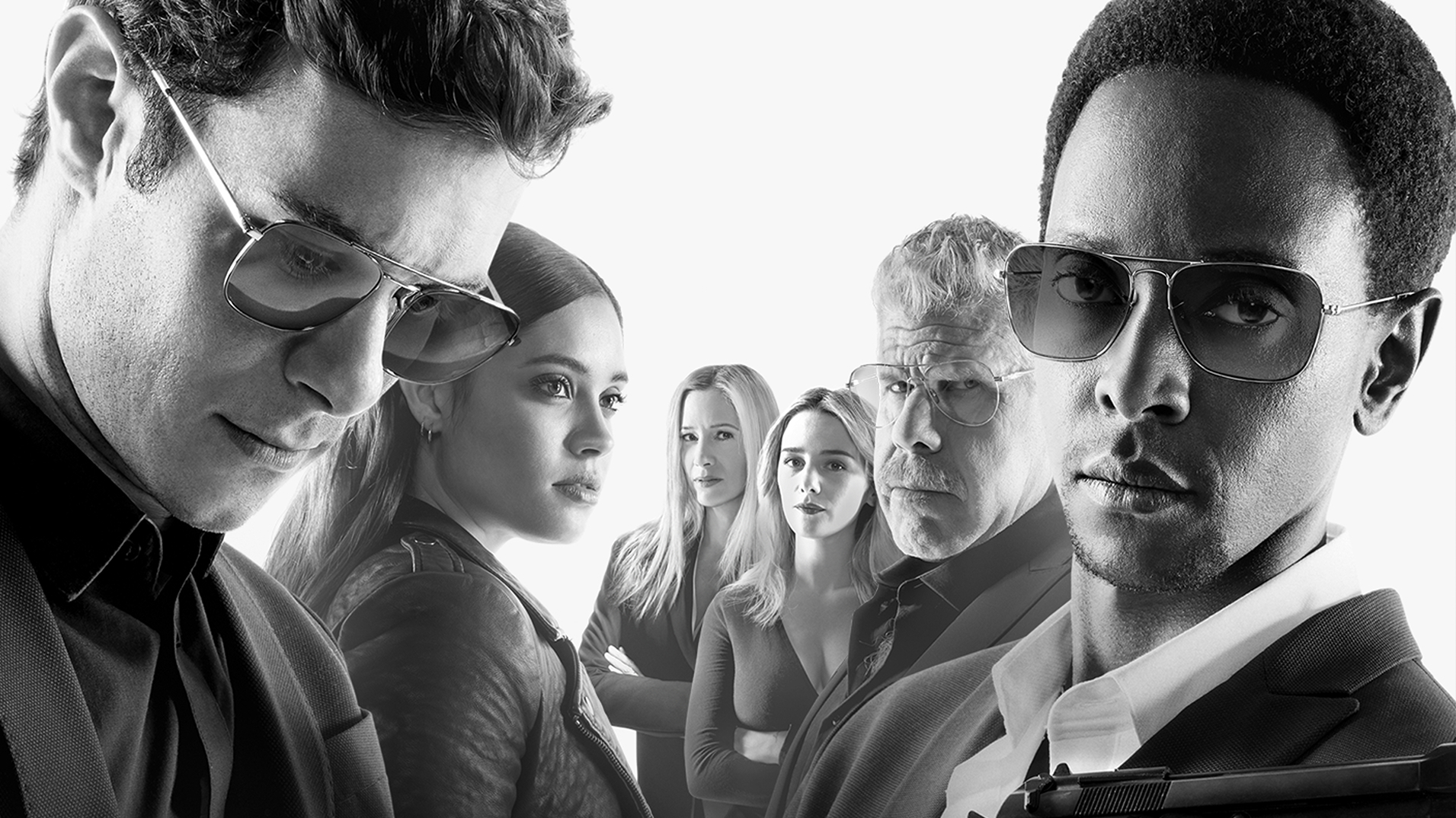 A black and white picture of the StartUp cast.