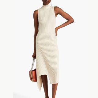 Asymmetric ribbed cotton dress