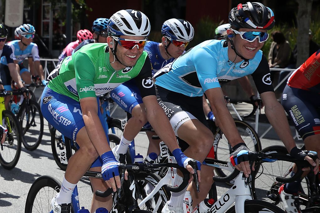 Mikkel Bjerg in the blue Amgen Breakaway from Cancer Most Courageous jersey during the final stage in California