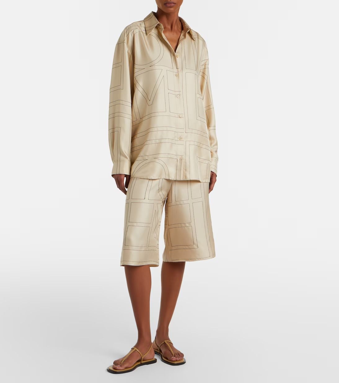 Toteme, Embroidered silk satin Bermuda shorts