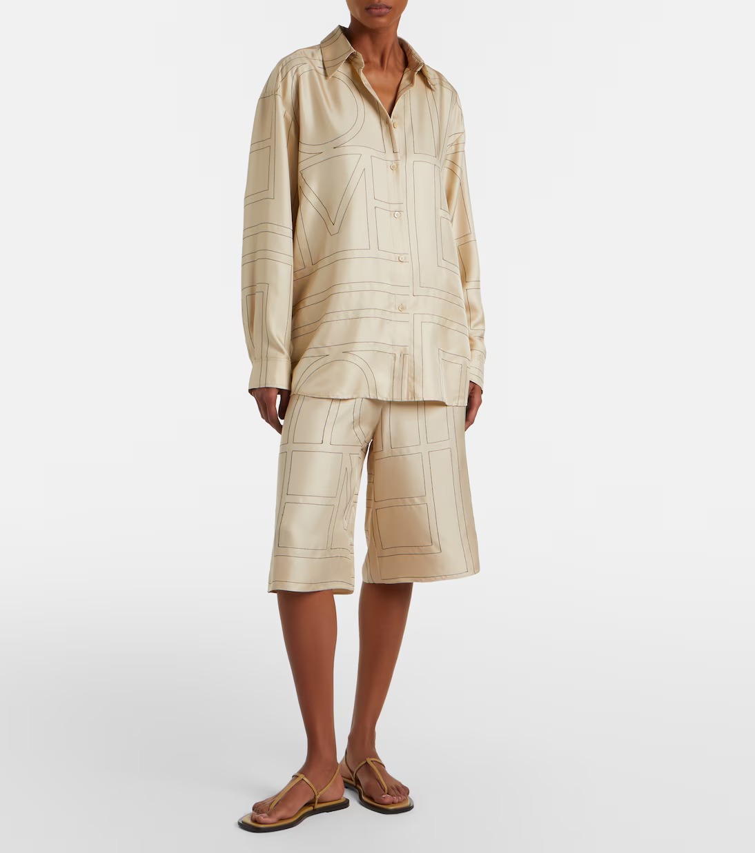 Toteme, Embroidered silk satin Bermuda shorts