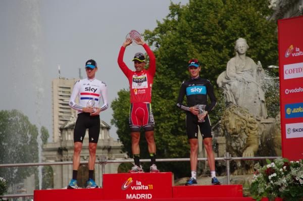 The final podium: Brad Wiggins, Juan Jose Cobo and Chris Froome