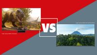A half-red, half-grey image with the Hisense UR9 TV on one side and the Sony Bravia 8 II TV on the other. A white 'vs' logo sits between them.