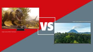 A half-red, half-grey image with the Hisense UR9 TV on one side and the Sony Bravia 8 II TV on the other. A white 'vs' logo sits between them.