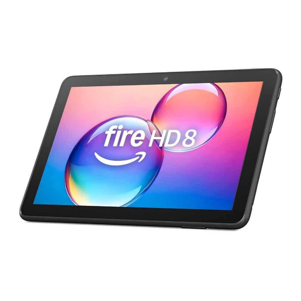 The Amazon Fire HD 8 in a white press render.