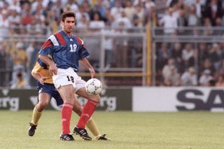 Eric Cantona in action for France against Sweden at Euro 92.