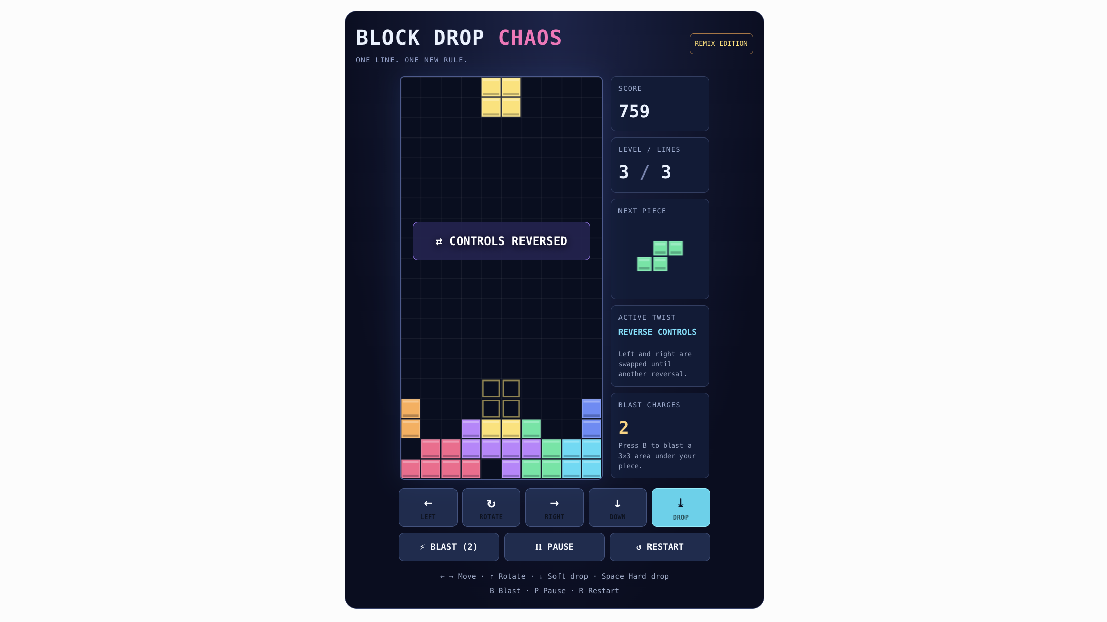 A screenshot of a new tetris game in the chatgpt interface