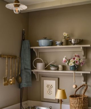neutral kitchen with open shelving