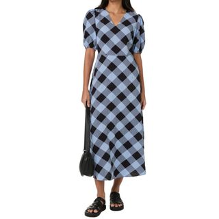 M&S Gingham V Neck Puff Sleeve Tea Dress