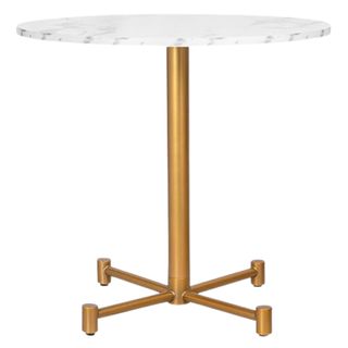 KithKasa round dining table with faux marble top and metal legs
