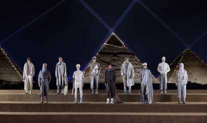 Dior models in front of Pyramid