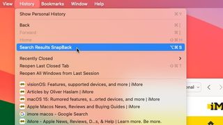 The SnapBack feature in Safari in macOS.
