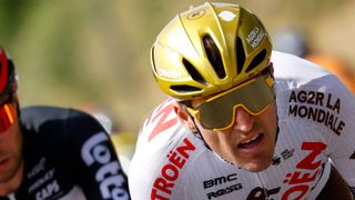 As reigning Olympic champion, Greg Van Avermaet wears a golden HJC helmet at the Tour de France
