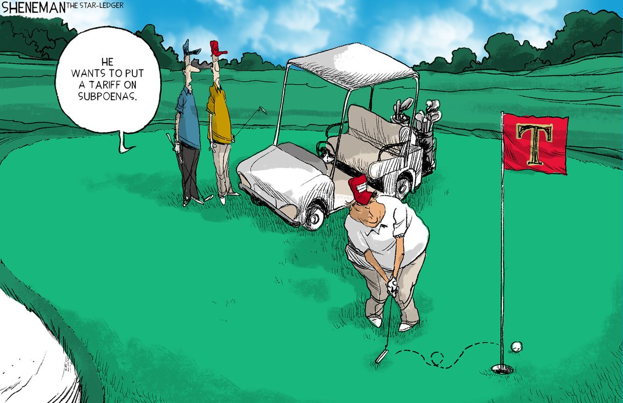 Political Cartoon U.S. Trump Golf Congressional Subpoena Tariffs