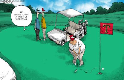Political Cartoon U.S. Trump Golf Congressional Subpoena Tariffs