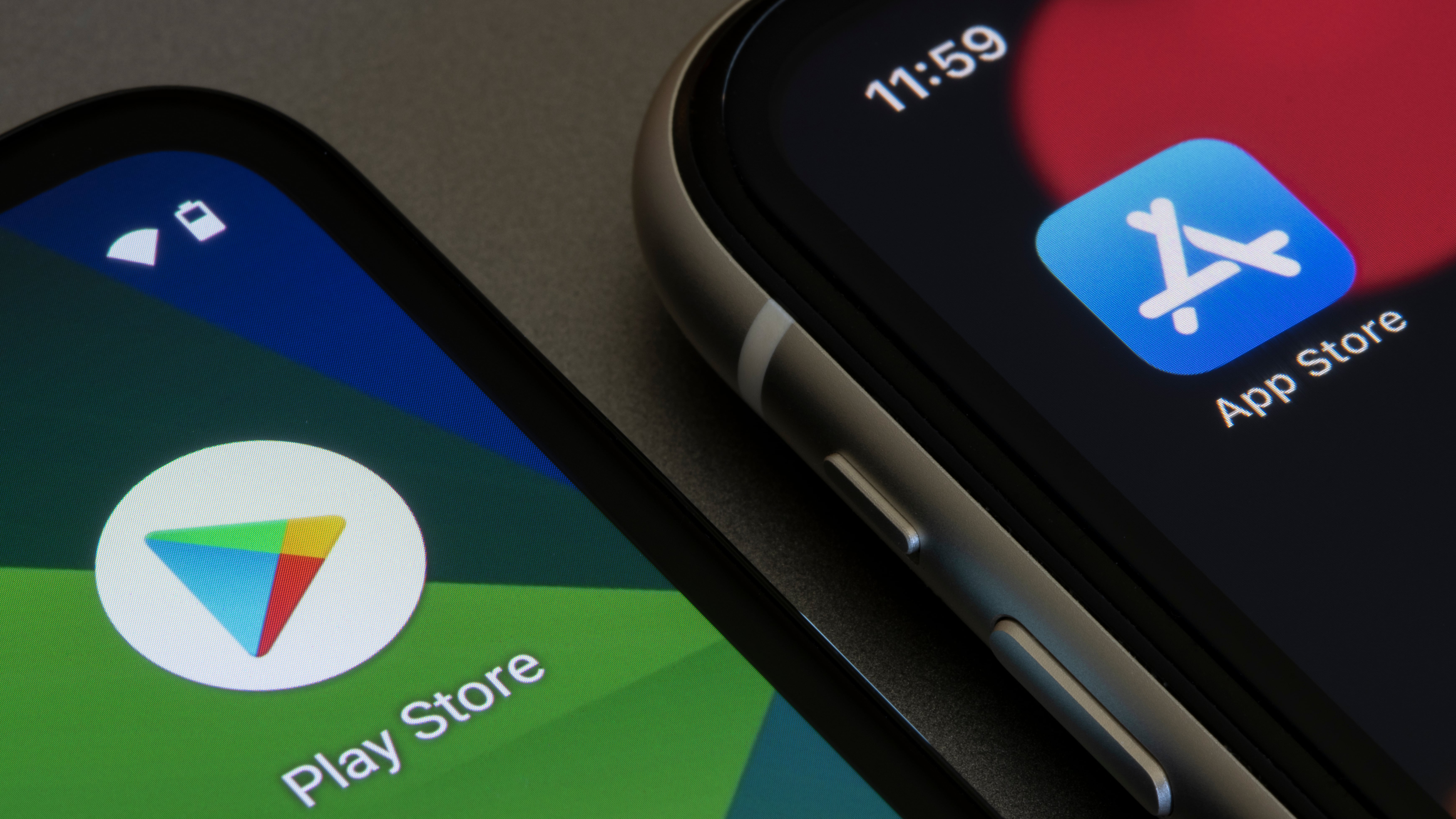 Logotipos para App Store y Google Play Store uno al lado del otro