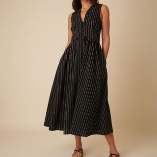 Black Pinstripe Sleeveless Starlight Midi Dress