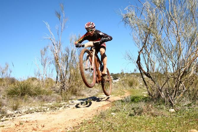 A rider catches some air.