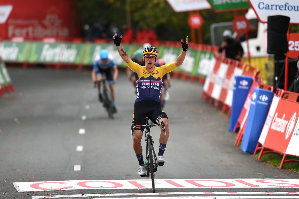 Primoz Roglic picks up where he left off, winning the opening stage as defending champion of the Vuelta a Espana