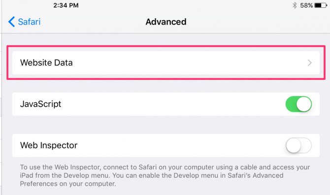 safari ios advanced website data