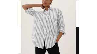 M&S Collection Pure Cotton Striped Oversized Girlfriend Style Shirt