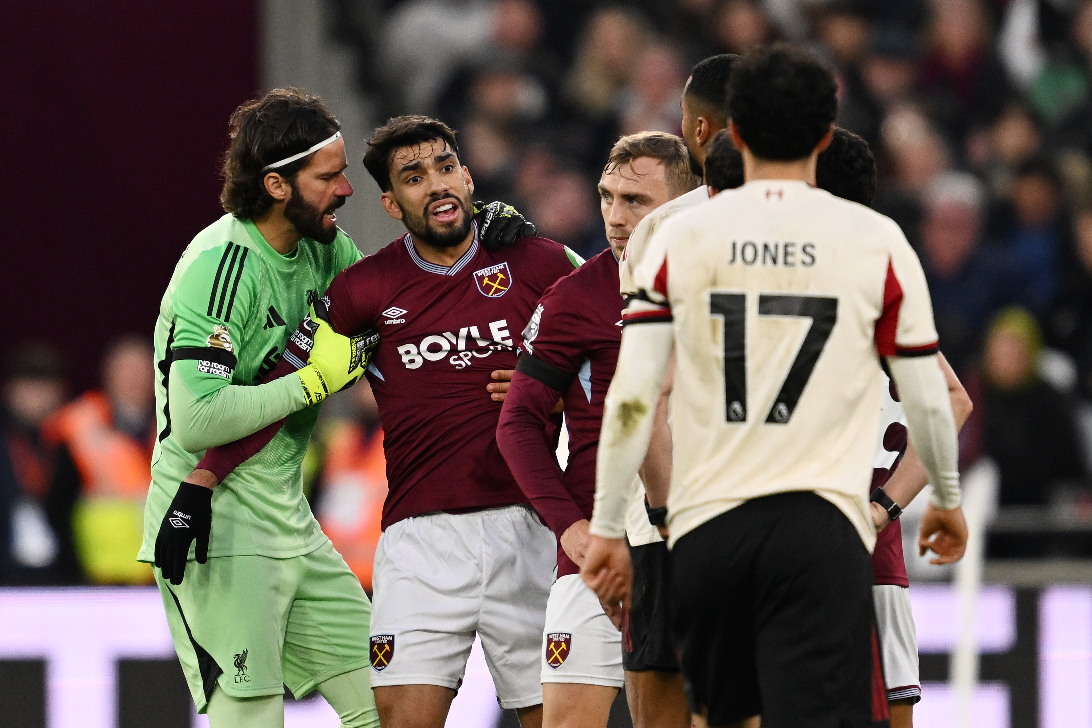 LONDON, ENGLAND - NOVEMBER 30: (THE SUN OUT, THE SUN ON SUNDAY OUT) Lucas Paqueta of West Ham United reacts after being shown a second yellow and subsequent red card during the Premier League match between West Ham United and Liverpool at London Stadium on November 30, 2025 in London, England. (Photo by Liverpool FC/Liverpool FC via Getty Images)