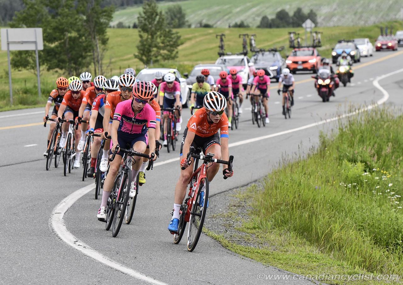 Katherine Maine (Rally UHC Cycling) leads the chase