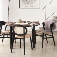 dining room with beckett chair and yoko 4 6 seater dining table dark oak