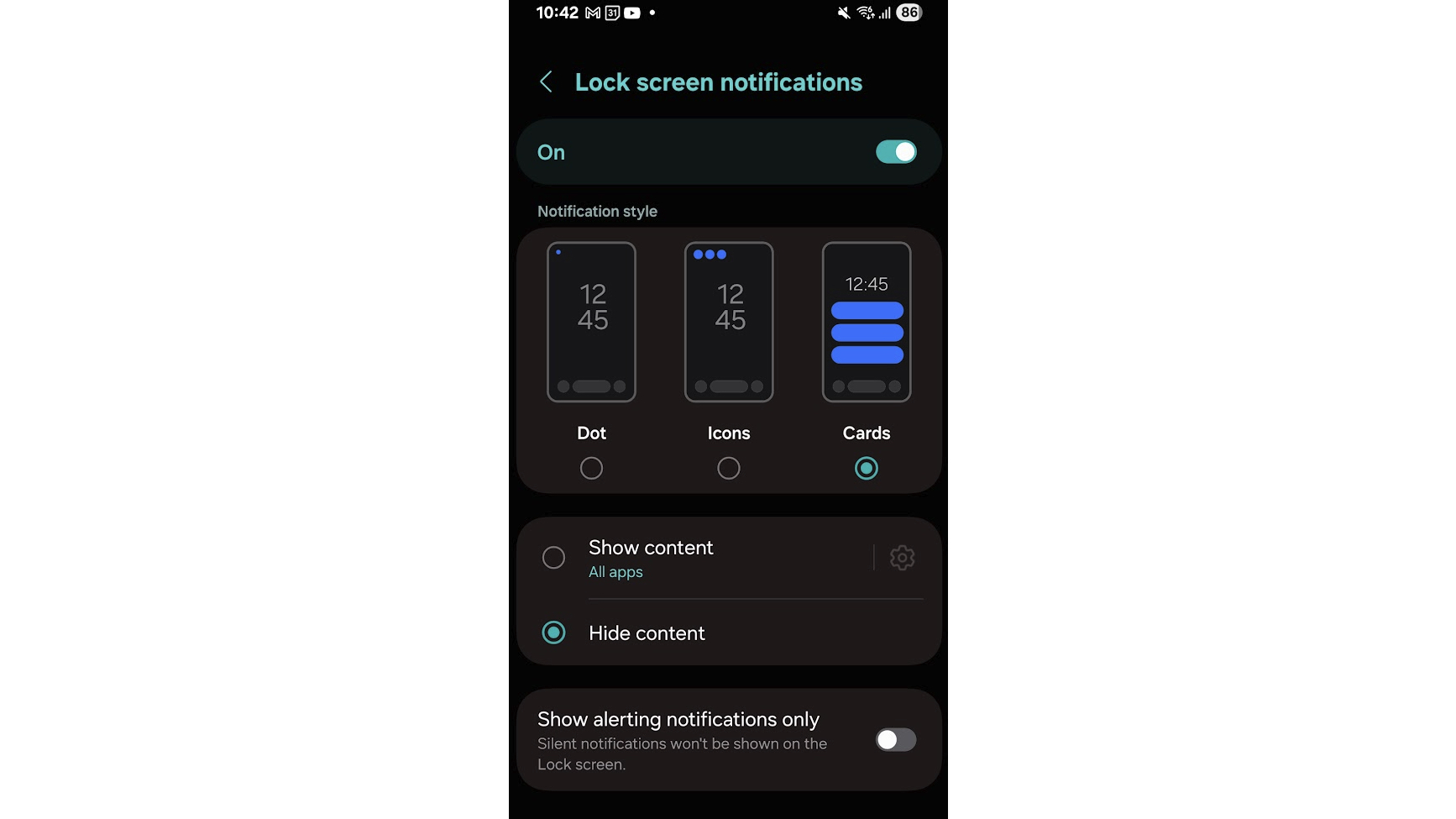 The lock screen notifications screen on a Samsung phone