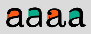 Typography design: Lowercase 'A's with the open upper section highlighted