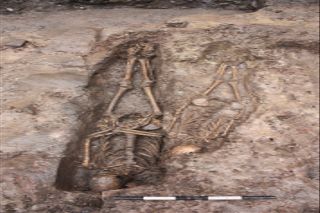 skeletal remains found near a medieval knight's tomb