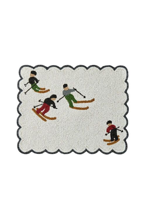 Holiday Skier Handcrafted Beaded Placemats, Set of 4