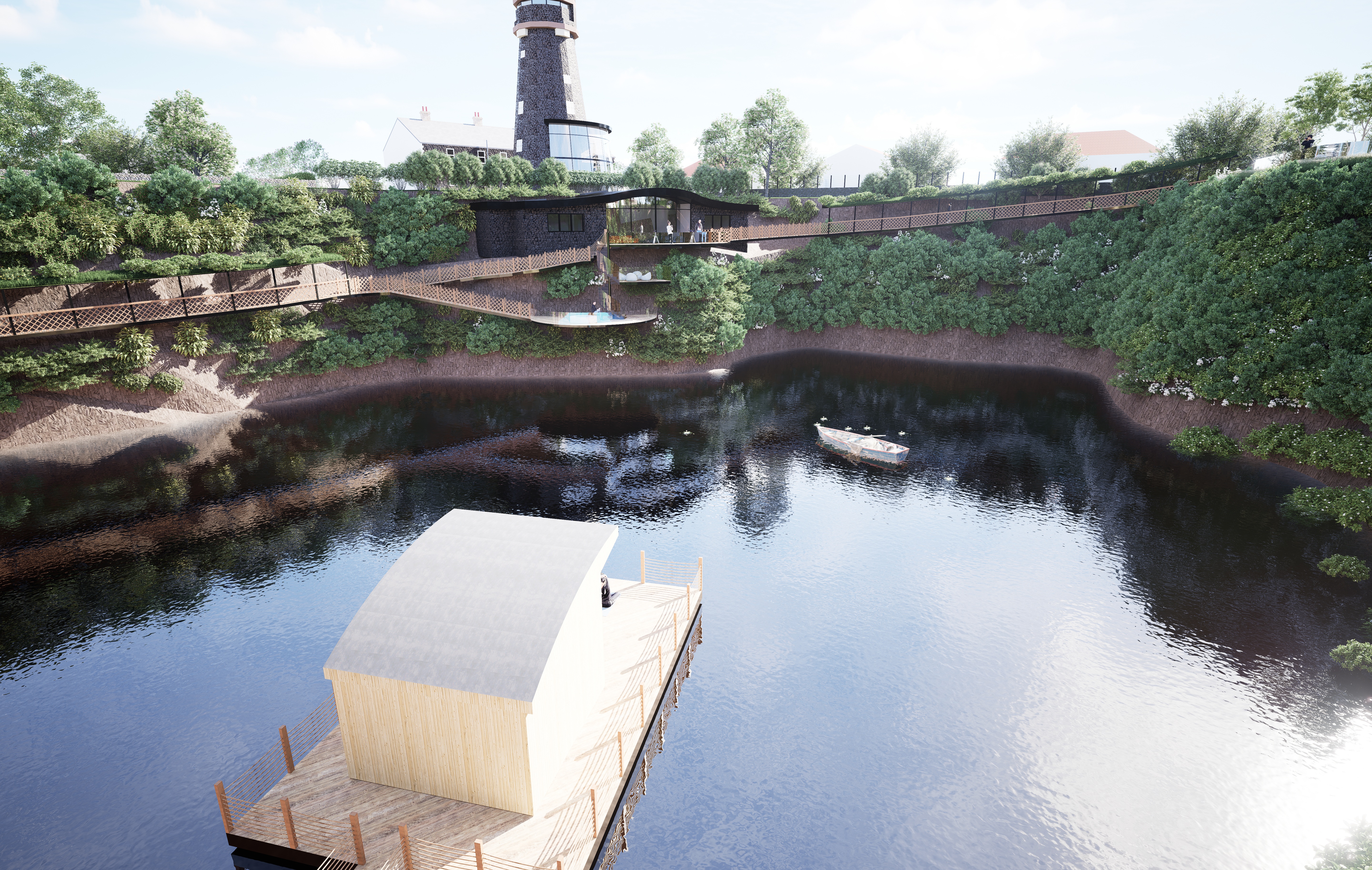 Images of a disused but restored Mill tower on the isle of Guernsey. It overlooks a quarry filled with water