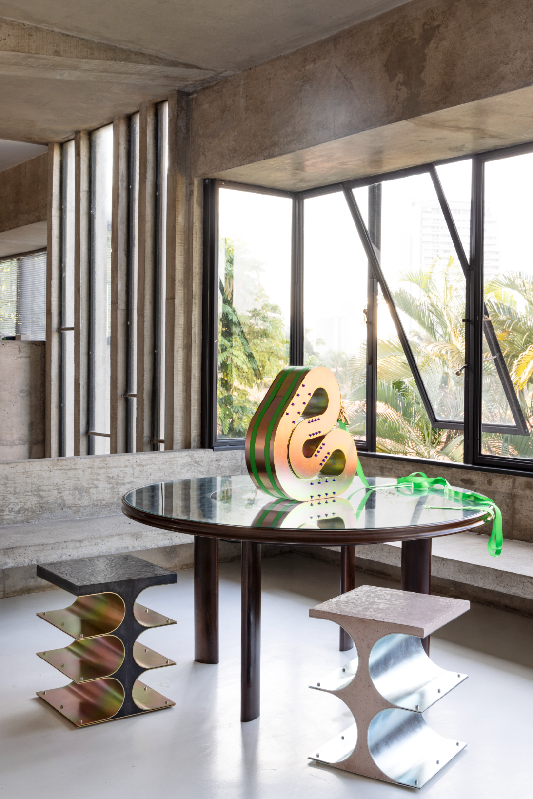 Modernist Brazilian furniture in brutalist house interior
