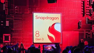 Logo du Snapdragon 8 Gen 3 de Qualcomm lors de l'événement Snapdragon Summit