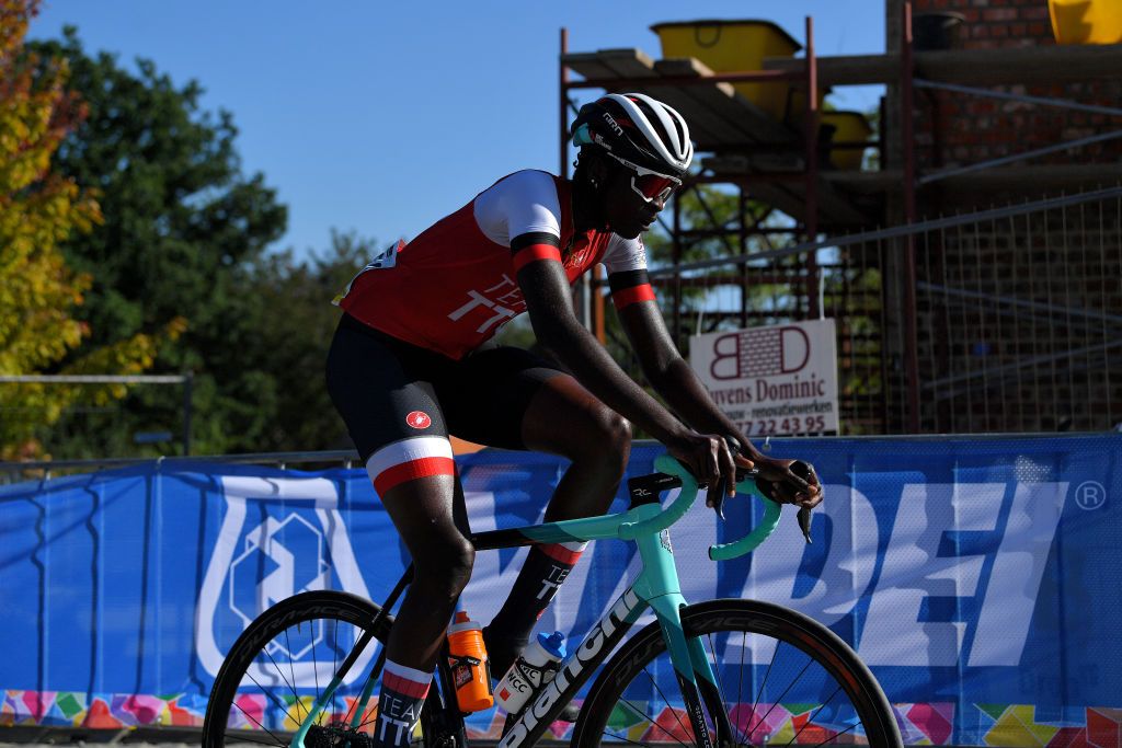 LEUVEN BELGIUM SEPTEMBER 25 Teniel Campbell of Trinidad And Tobago competes during the 94th UCI Road World Championships 2021 Women Elite Road Race a 1577km race from Antwerp to Leuven flanders2021 on September 25 2021 in Leuven Belgium Photo by Luc ClaessenGetty Images