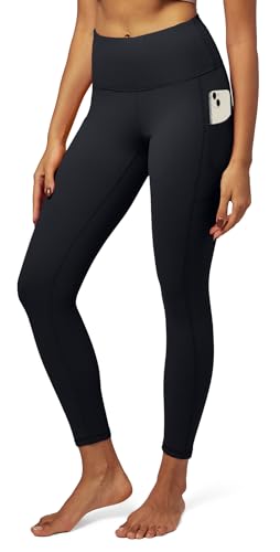 Iuga Yoga Pants With Pockets, Tummy Control, Workout Running Leggings With Pockets for Women, Black I840, M