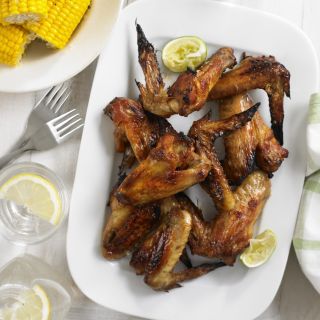 Maple and Cayenne Chicken Wings with Corn on the Cob