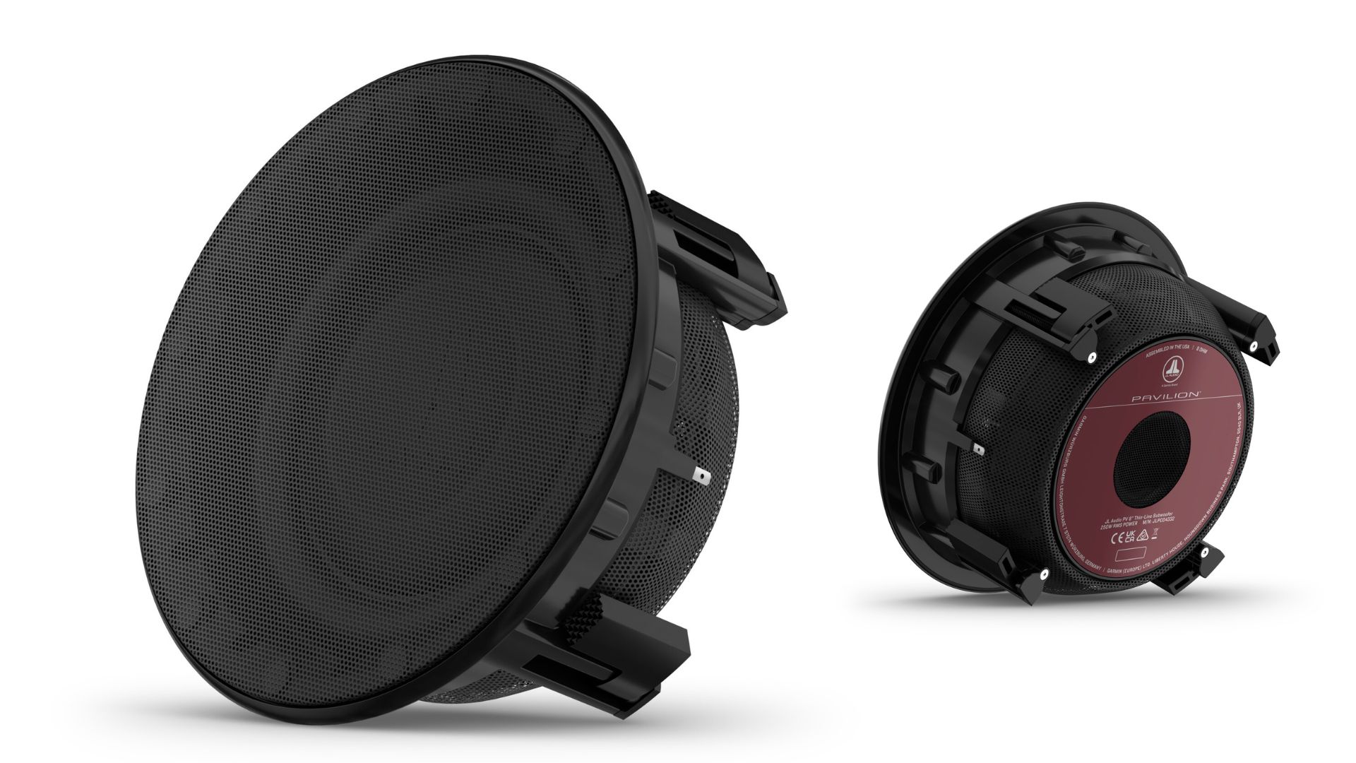 Black Garmin subwoofer on a white background