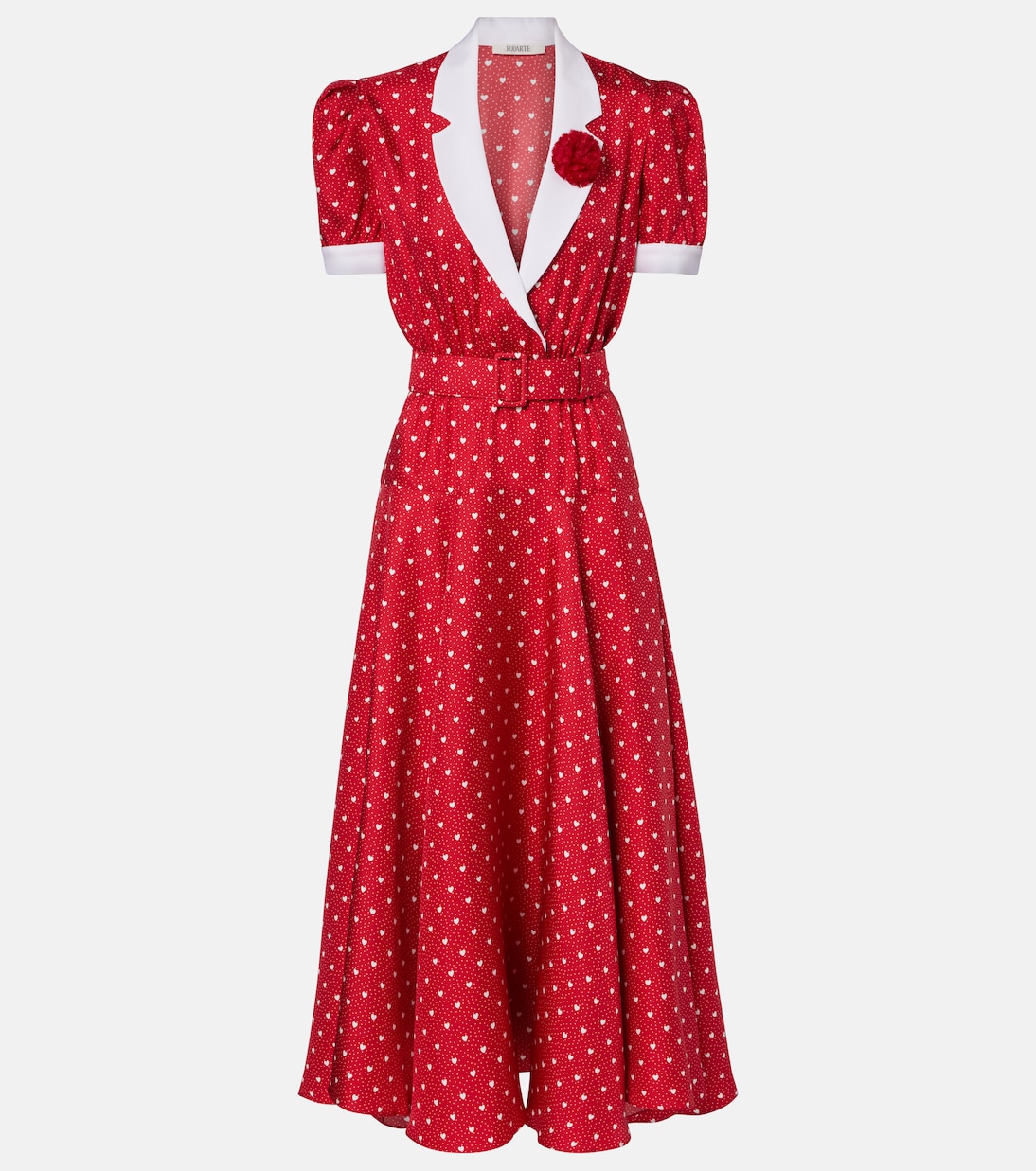 Printed Silk Twill Midi Dress in Red - Rodarte