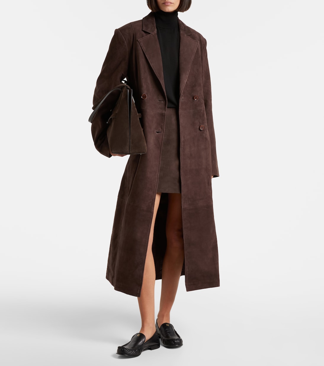 Double-Breasted Suede Coat