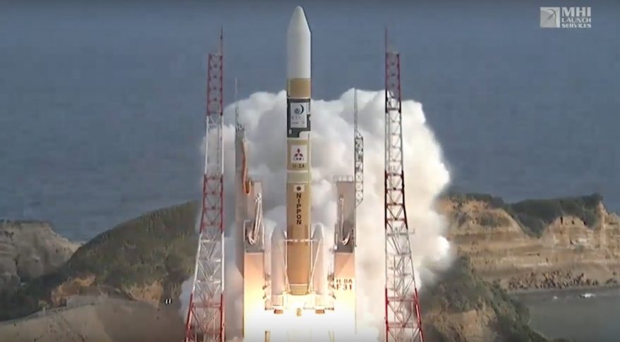 A Mitsubishi Heavy Industries H2-A rocket launches Japan&#039;s Himawari-9 weather satellite into orbit from the Tanegashima Space Center on Nov. 2, 2016.