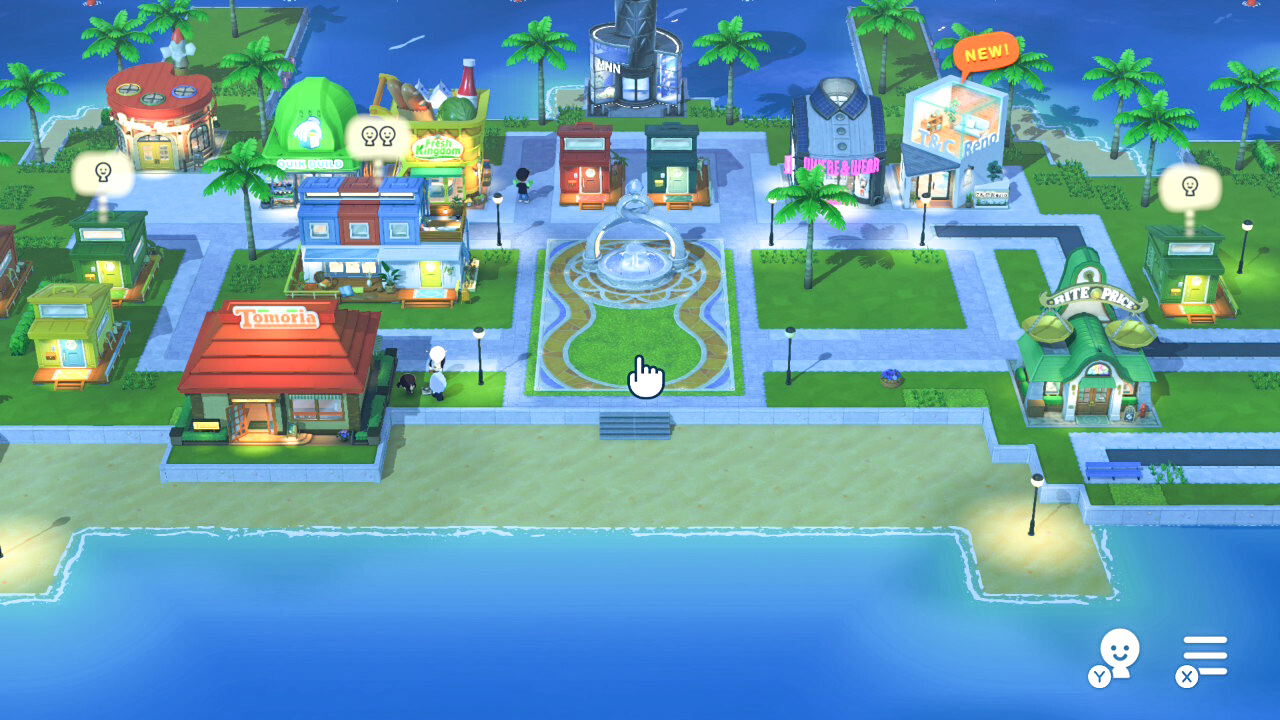 A screenshot showing an island in Tomodachi Life: Living the Dream at night