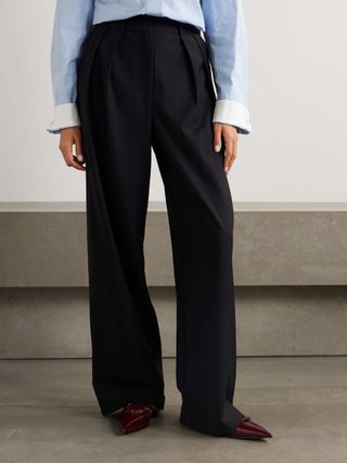 Ripley Pleated Grain De Poudre Wide-Leg Pants