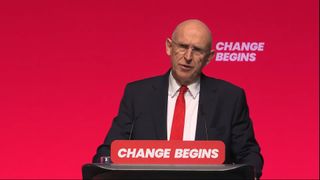 A YouTube still of UK Defence Secretary John Healey at the Labour Party conference 2024