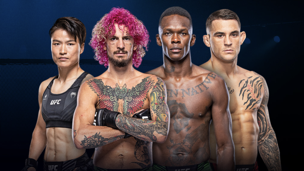 Composite image of UFC fighters Zhang Weili, Sean O&#039;Malley, Israel Adesanya and Michael Chandler