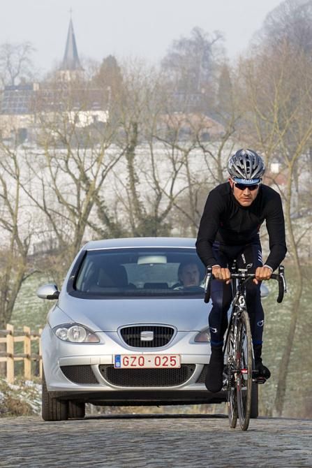 Heinrich Haussler (IAM Cycling) training on the Omloop Het Nieuwsblad course.