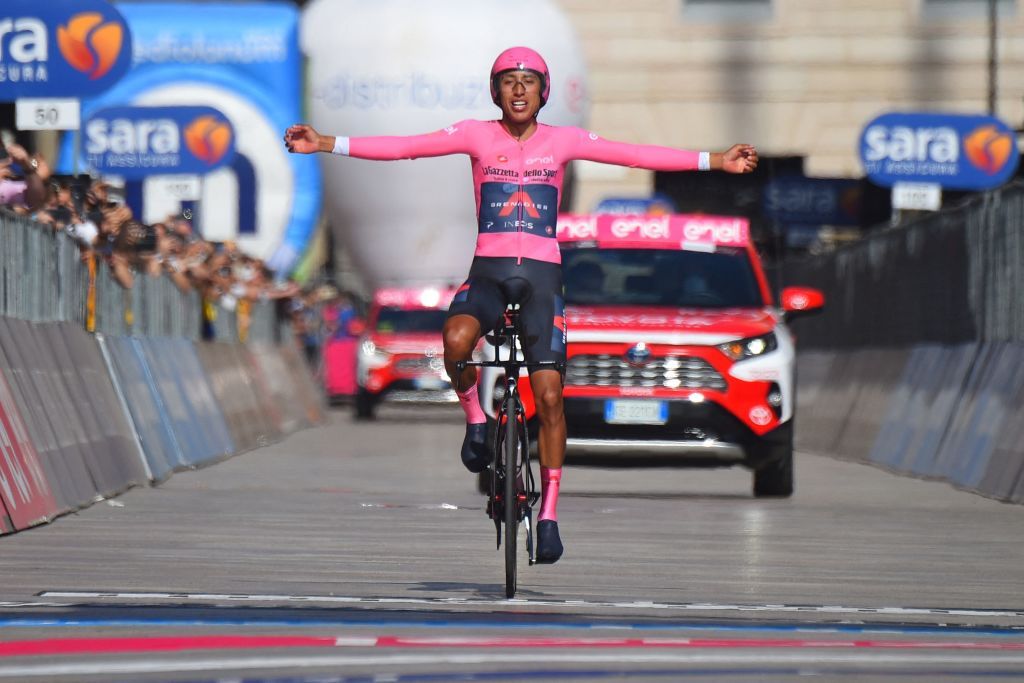 Egan Bernal (Ineos Grenadiers) celebrates the overall victory in the 2021 Giro d'Italia
