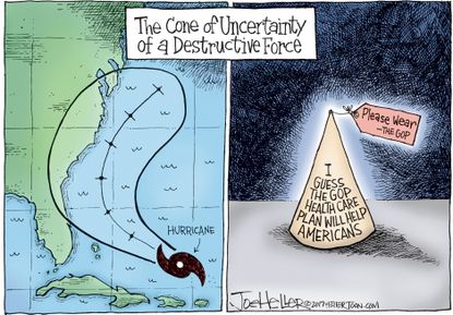 Political cartoon U.S. hurricanes GOP Obamacare repeal Graham Cassidy